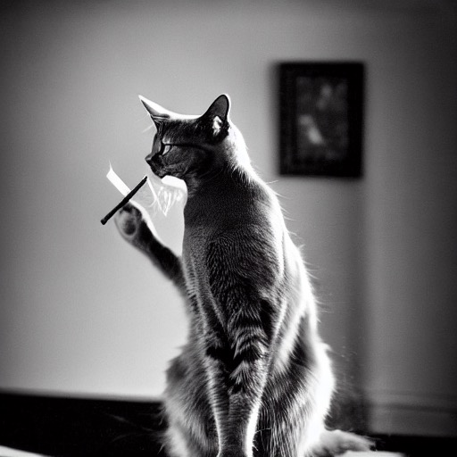 A cat smoking a cigarette. Moody. Dark.